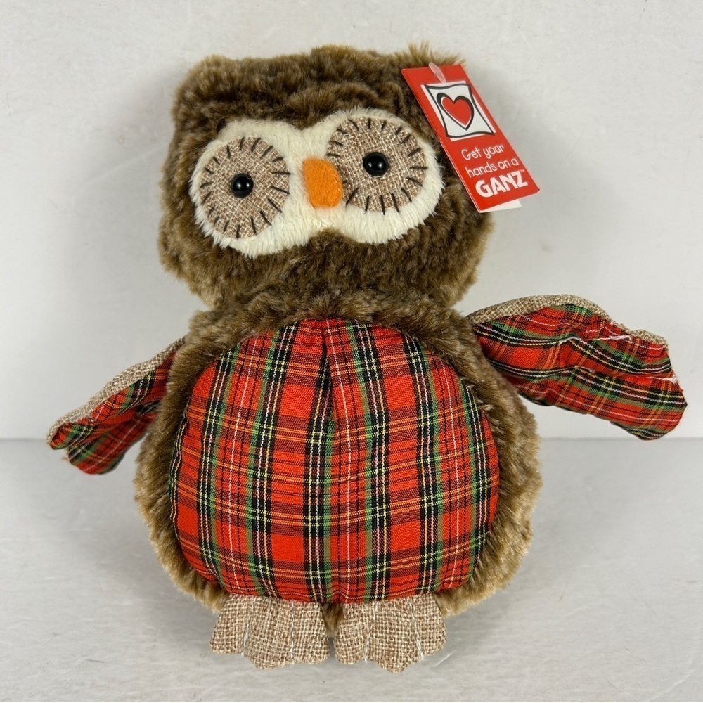 Ganz Webkinz Plaid Owl Burlap Holiday Christmas 8 Inch NWT